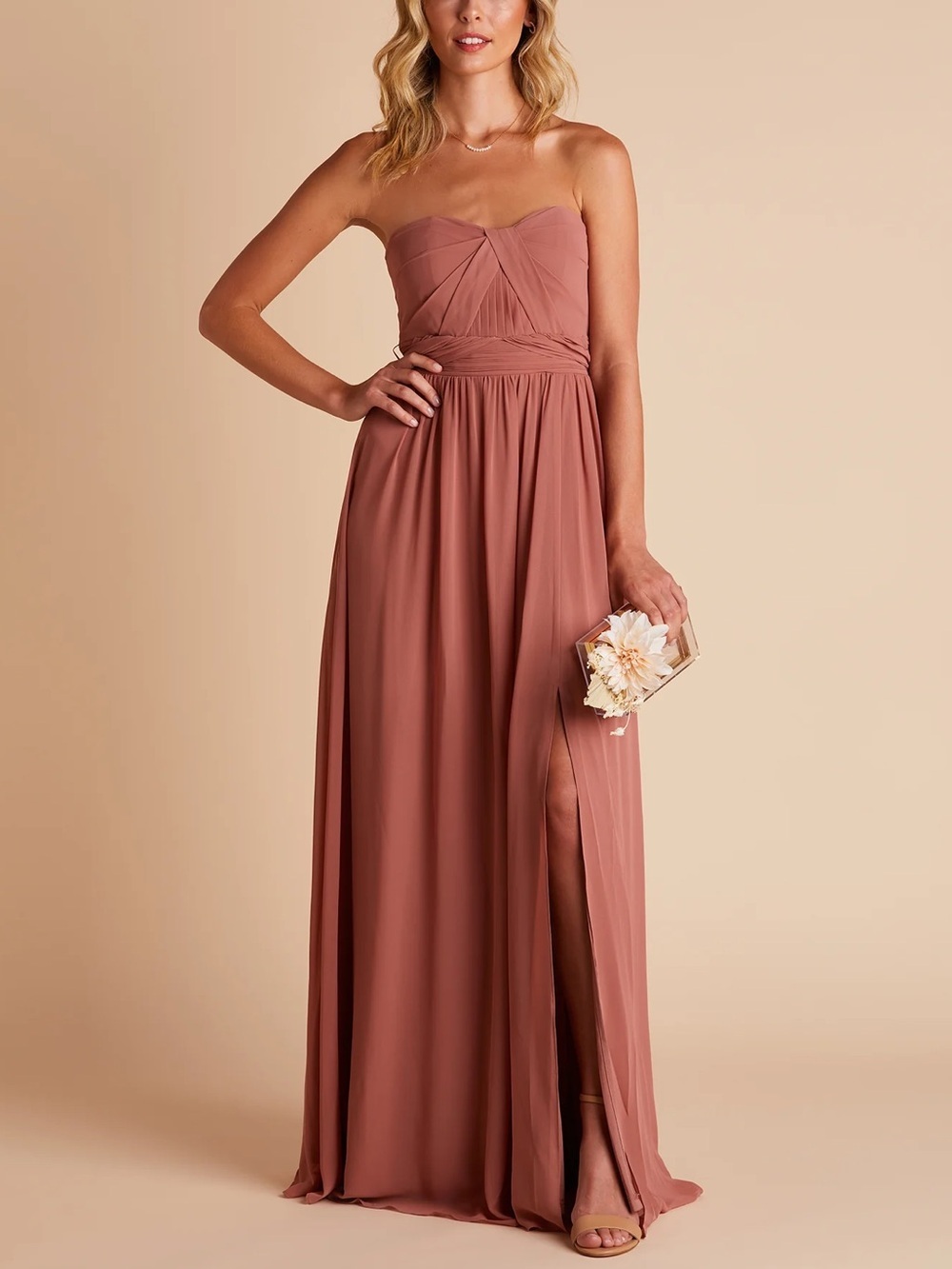 Birdy Grey Convertible Chiffon Grace Bridesmaid Dress in Desert Rose Size Medium
